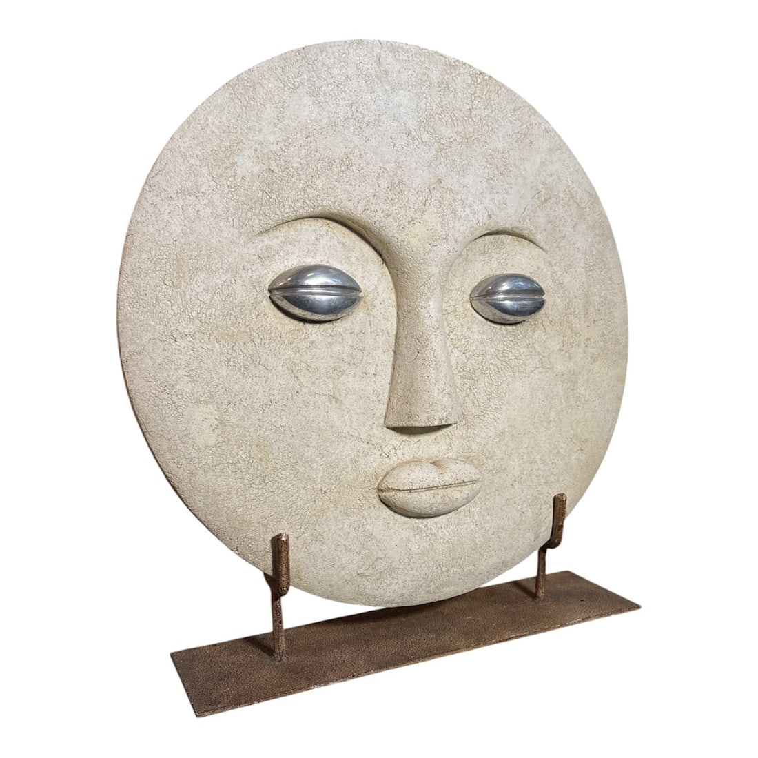 Post Modern Moon Face Sculpture: Measures 19" H x 16" W x 18" diameter.