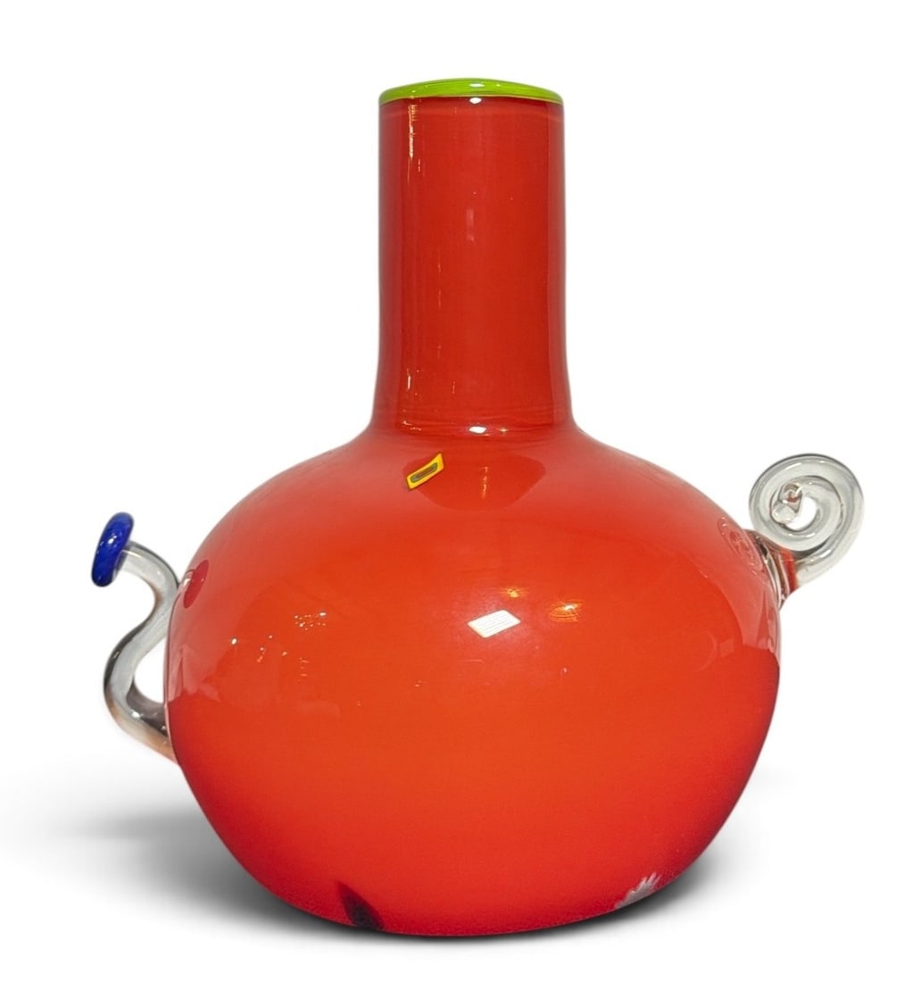 Post Modern Art Glass Vase: Measures 9" H x 10" W x 8" D. Signed and dated 1996 on the bottom.
