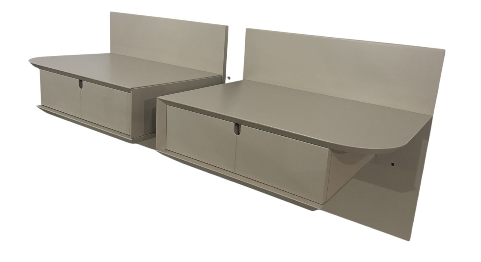 Post Modern Italian Floating Nightstands, Pair: Each measures 21" H x 23.75" W x 16" D.