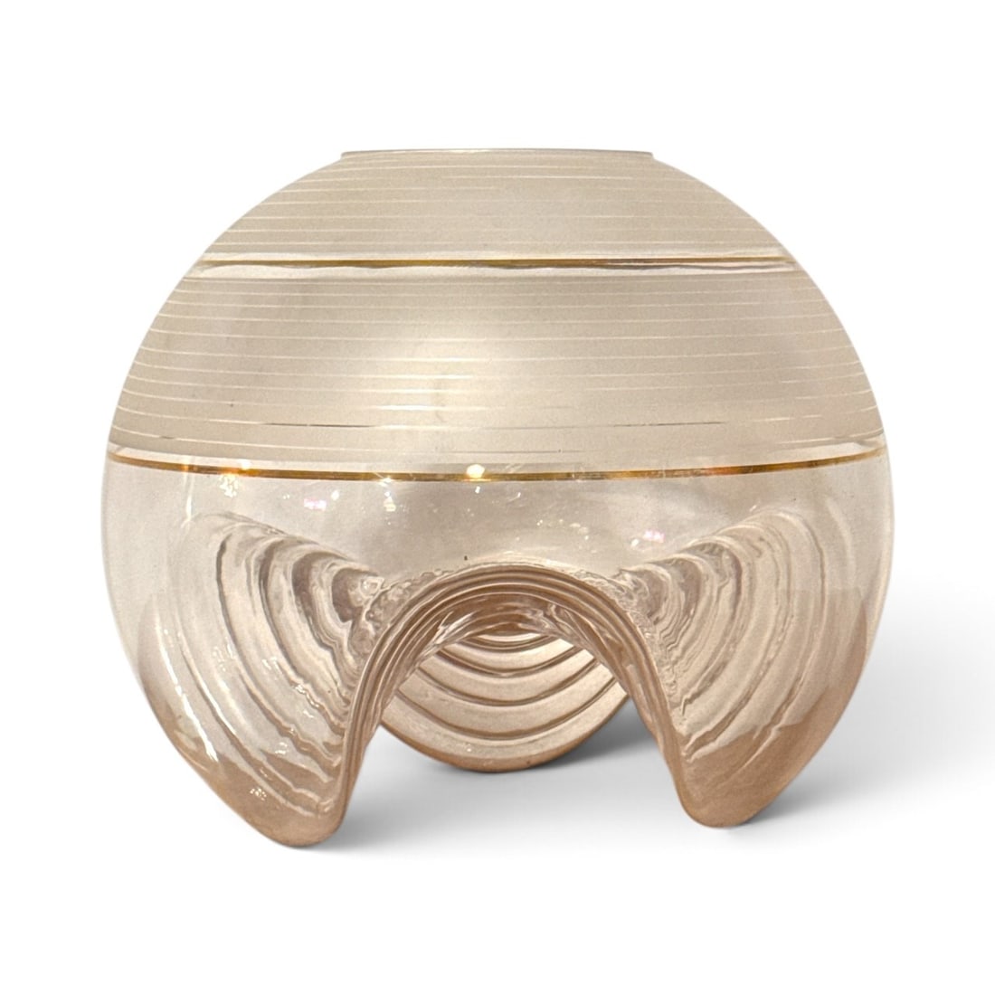 MAZZEGA For MURANO Mid Century Lamp Shade: Measures 11" H x 12" overall diameter. Likely originally designed as a pendant or table lamp shade but can be used as a centerpiece vase.