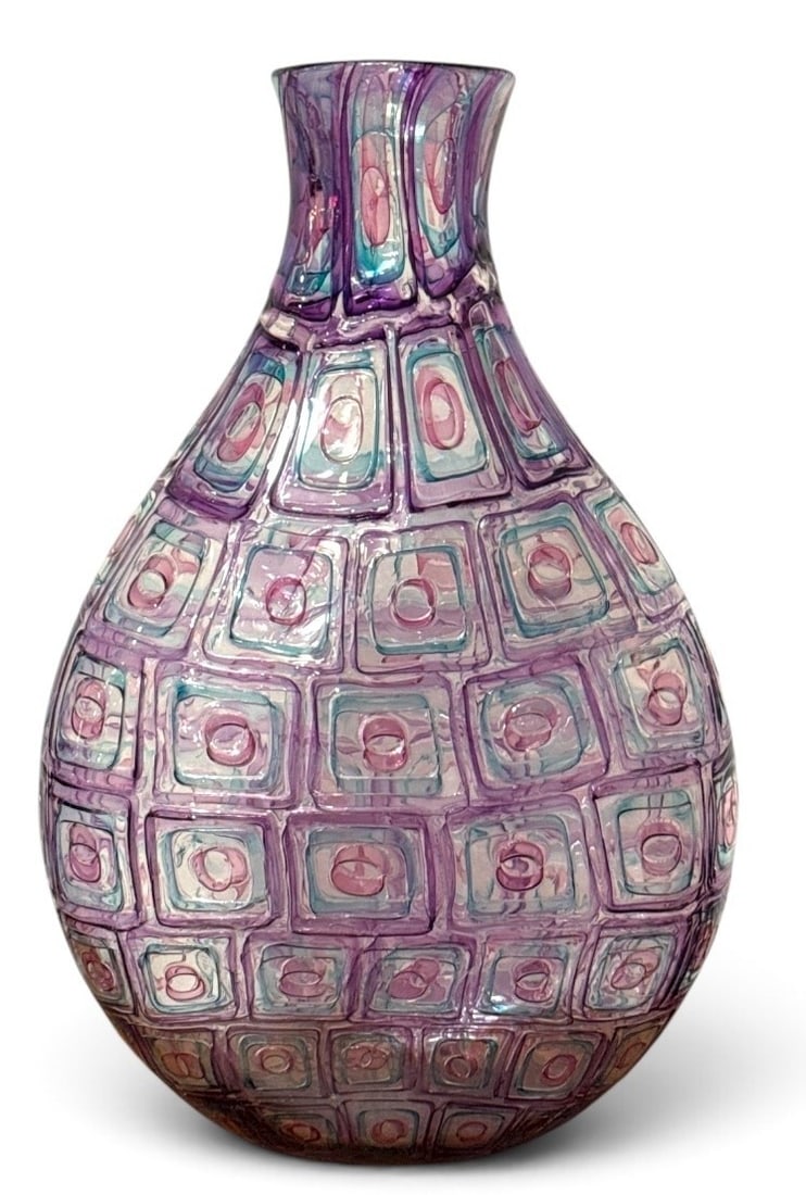 ROBIN MIX (American, b.1959) Pixelato Art Glass Vase: Measures 13.25" H x 8.5" W x 4" D. Signed on the bottom and dated 1991.