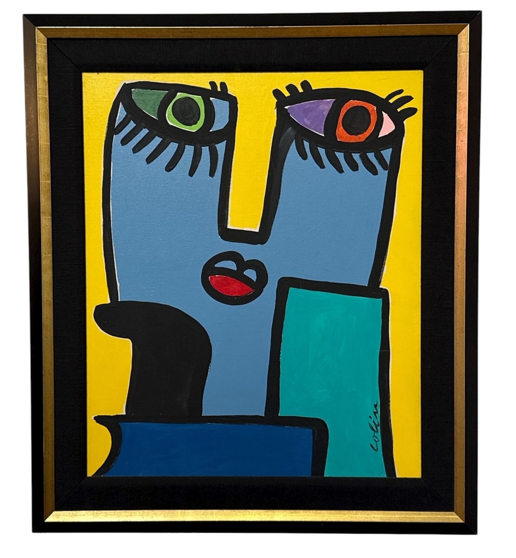 GEORGE COLIN (American, 1929-2014) Neo-Cubist Portrait of a Woman: Acrylic on canvas, measures 30" x 26" x 1" D in the frame, sight measure 23.5" H x 19.5" W. Signed in the lower right corner.