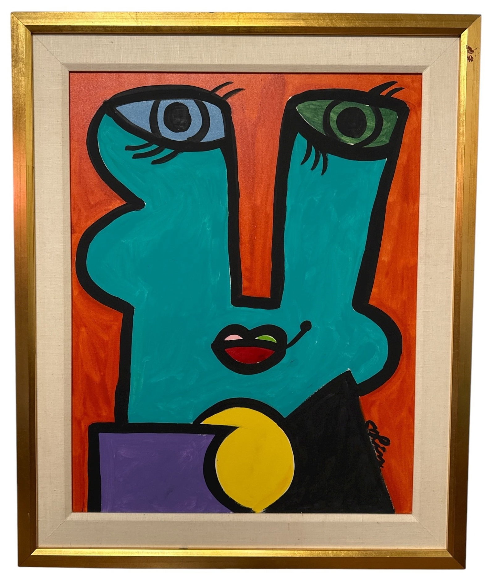 GEORGE COLIN (American, 1929-2014) Neo-Cubist Portrait of a Woman: Acrylic on canvas. Measures 34" x 28" x 1.5" D in the frame, sight measures 27.5" H x 21.5" W. Signed in the lower right corner.