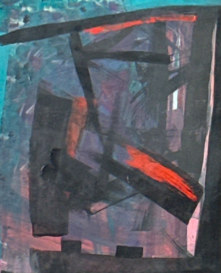 JANET O'NEAL (American, 20th C.) Abstract Mixed Media Work: Combination of acrylic and oil on paper. Measures 35" x 31" x 1" D in the frame. Sight measures 20" x 16".