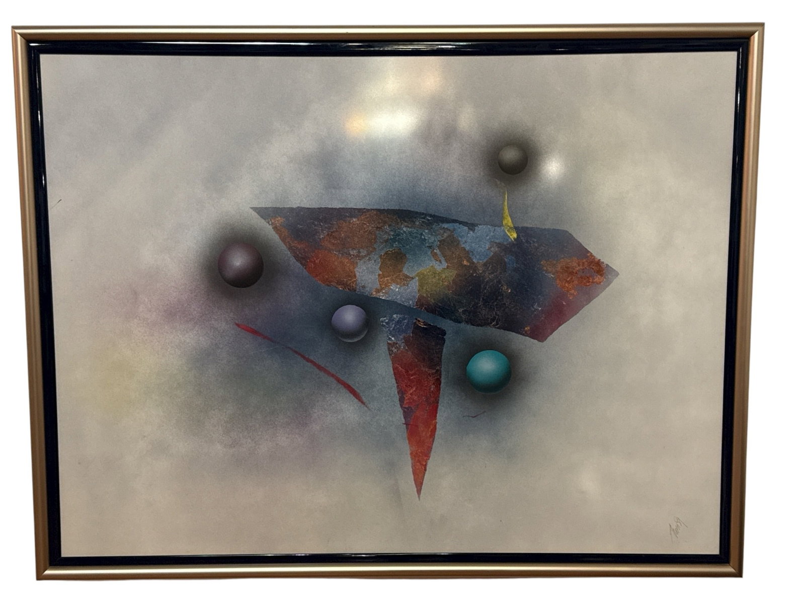 Wall Sized Abstract Illusionism After JOSEF KUGLER: Measures 53.5" x 41" x 1.5" D in the frame. Sight measures 37.25" x 49.5". Signed in lower right hand corner.