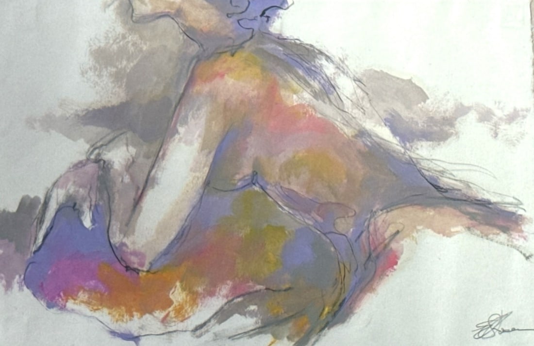 EDWIN ROSEN (American, 20th Century) Painting of a Nude Woman: Graphite and gouache on paper. Measures 23" x 29.5" x 1" D in the frame. Sight measures 15" x 22.5". Signed in the lower right corner.