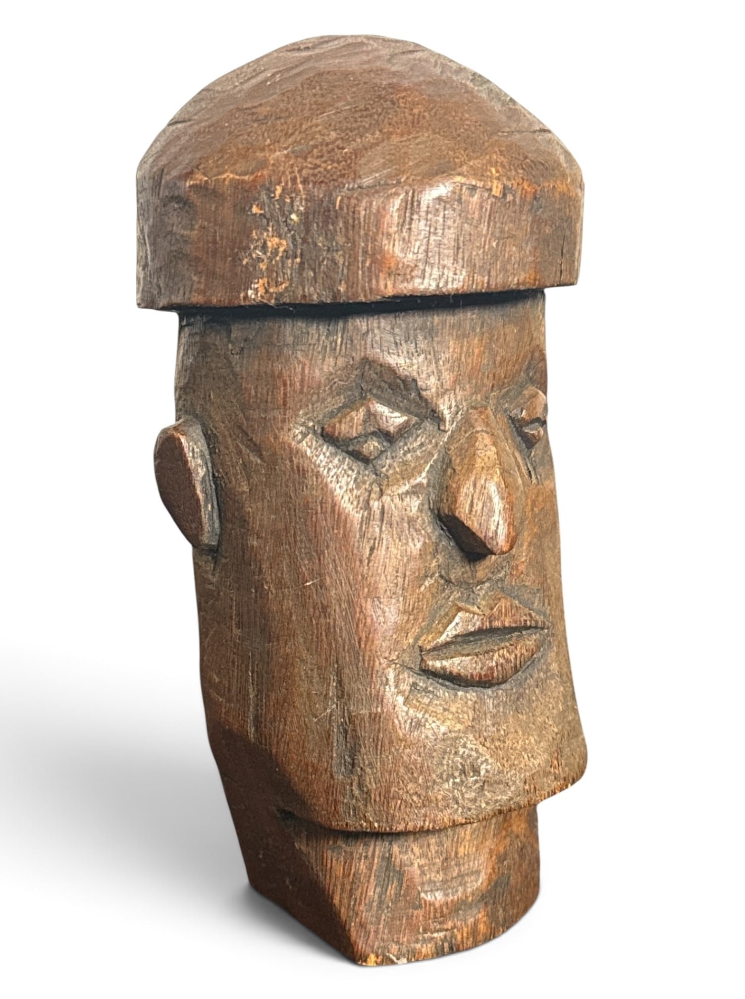 Folk Art Carved Wood Brute Man: Measures 6" H x 3" Diameter.