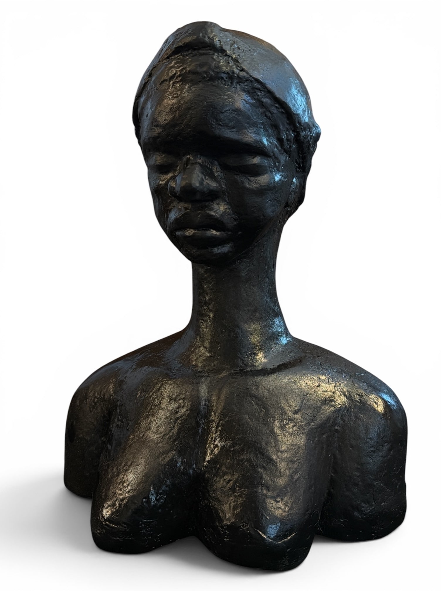 Black Americana Bust of a Woman: 16" H x 13" W x 7" D. Similar to Robert Wlerick (France, 1882-1944)"Fran?oise".