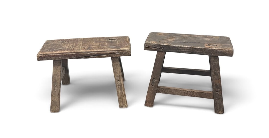 Two Primitive Milking Stools - 3