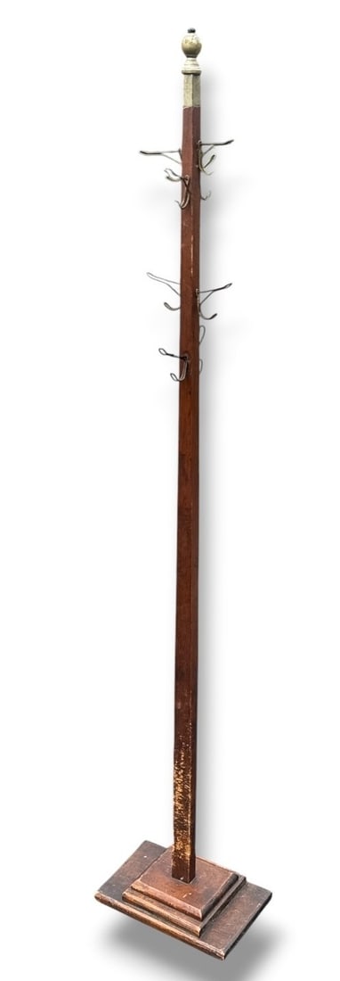 1930s Tramp Art Coat Rack: Measures 67" H x 13" W x 8.5" D. Folk Art.