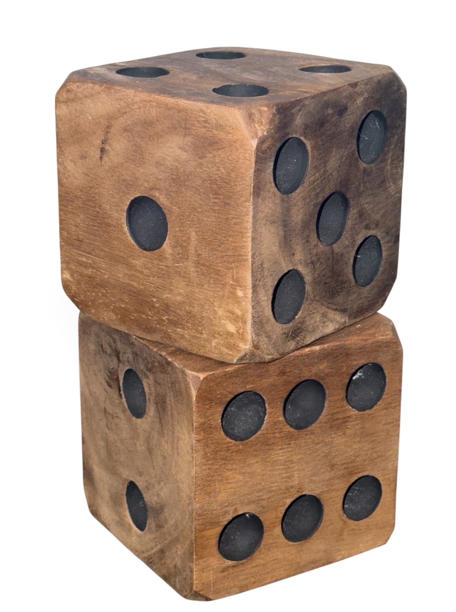 Oversized Folk Art Carved Wood Dice: Each measures 5" x 5" x 5".
