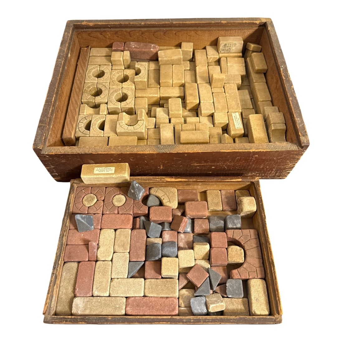 Antique Architectural Prototype Building Blocks for Dayton, OH Historic District: Over 100 stone blocks. Some retain tags stating "F. O. Eichelberger" was a long-serving City Manager and Director of Public Safety for Dayton, Ohio, during the early-to-mid 20th century. The address,