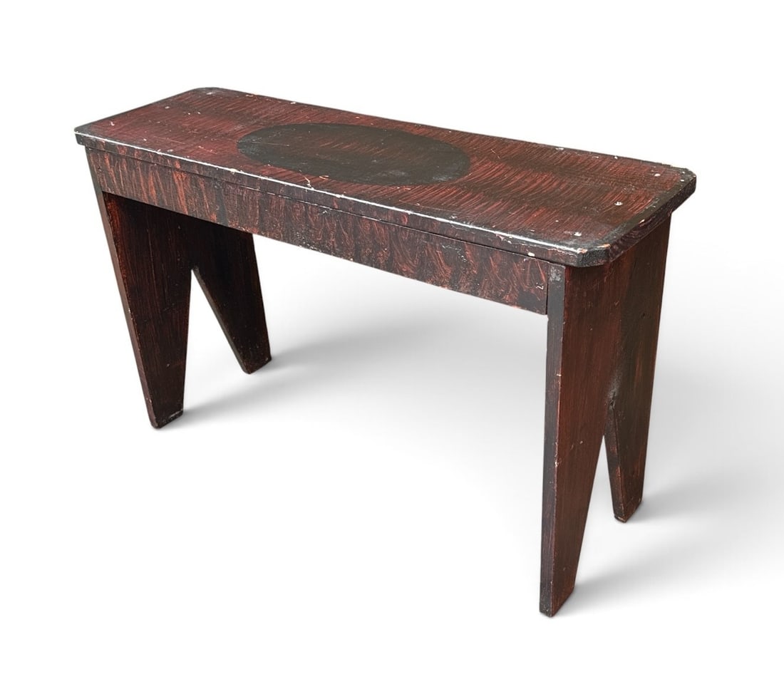 Early Primitive Hand Painted Bench: Measures 21.5" H x 35" W x 11.5" D.