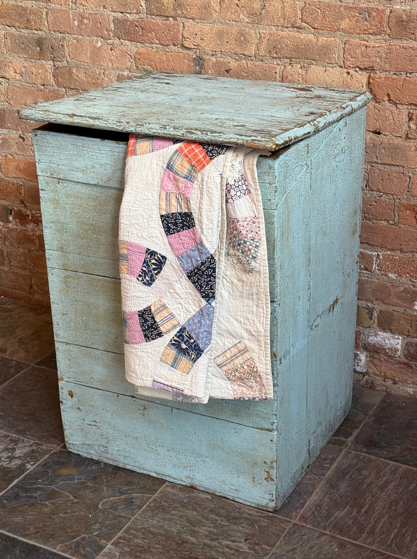 Primitive Painted Blue Blanket Chest: Measures 32" H x 22.5" W x 20" D.