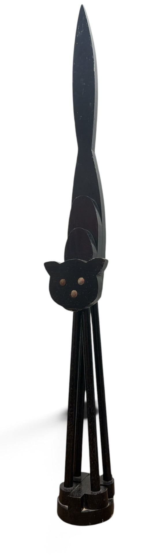 Folk Art Black Cat, Nailhead Accents: Wood with nail accents. Measures 29.5" H x 4" W x 5.25" D.