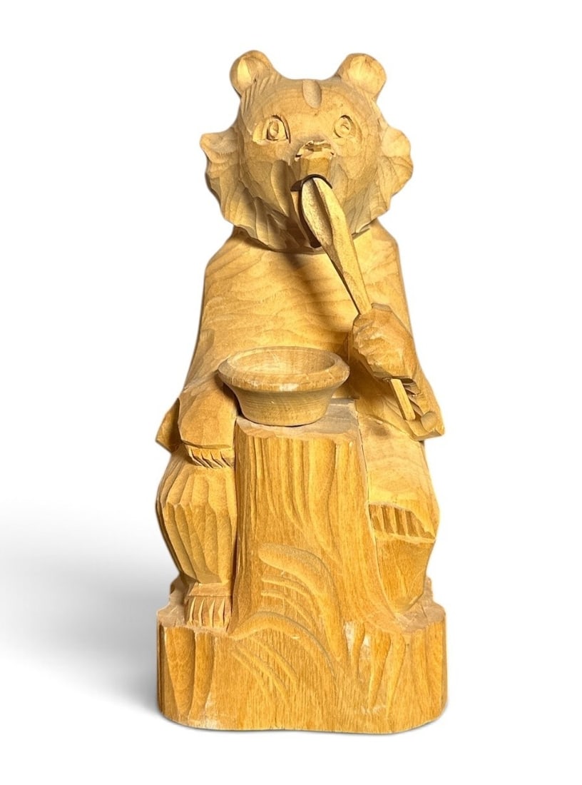 Russian Folk Art Carved Honey Bear: Carved wood. 6.75" H x 3.5" W x 3.75" D.