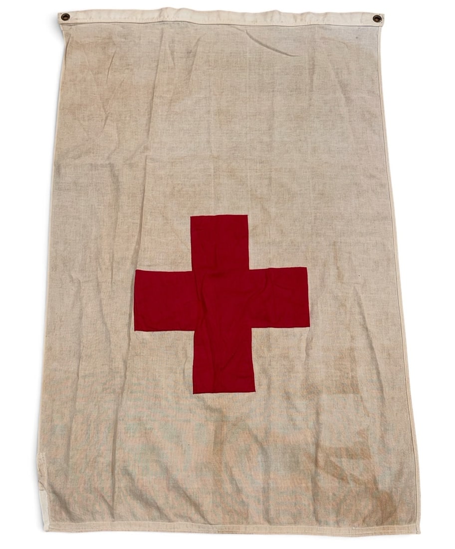 1920s Red Cross Flag: Measures 31.5" x 49".