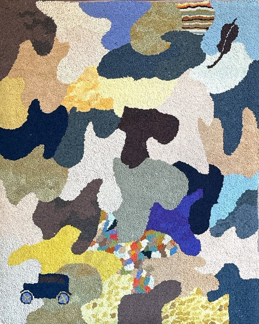 Folk Art Hook Rug: Measures 39" H x 31" W x 1" D.