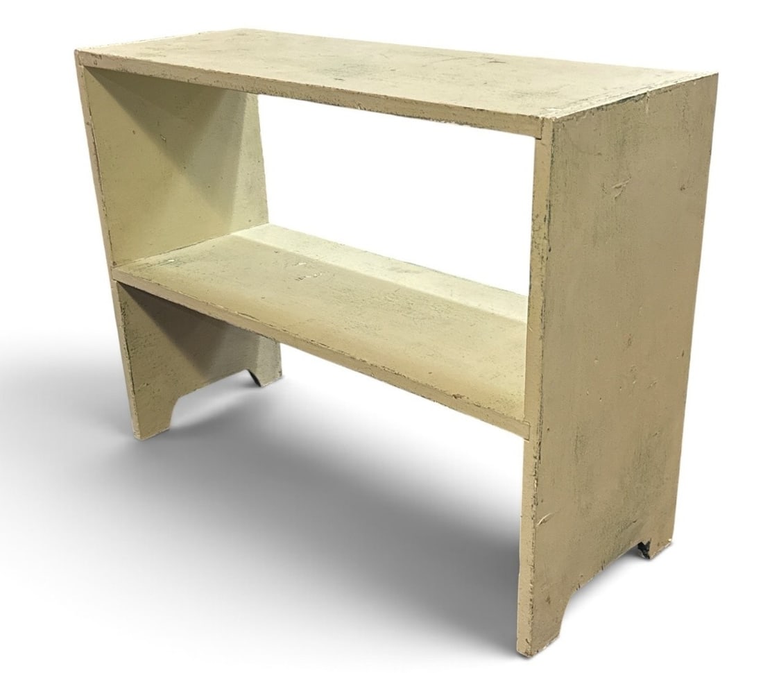 Primitive Jadeite Green Crock Shelf Bench: Measures 23" H x 31" W x 11" D.