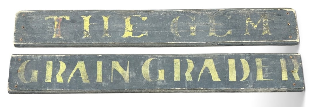 Two Vintage Trade Store Advertising Signs: Both measure approx. 4" H x 29" W x 1" D.
