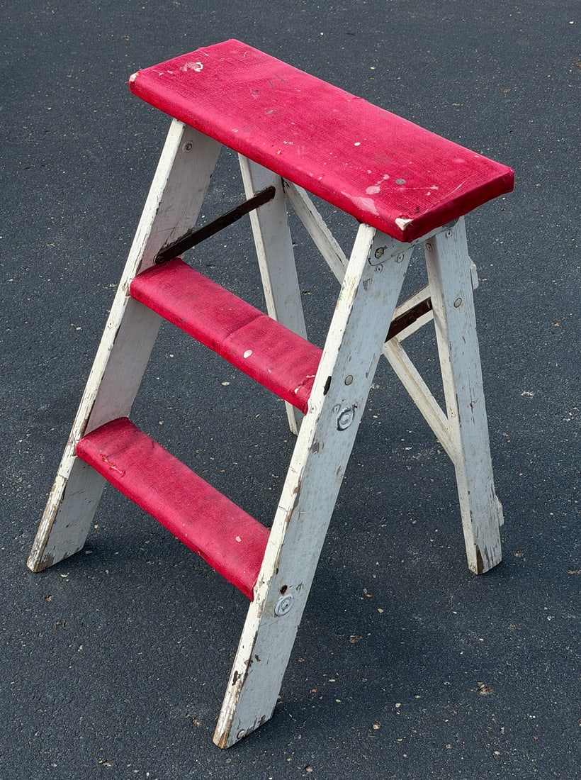 Folk Art Velvet Step Stool: Measures 22.5" H x 16" W x 17.75" D.