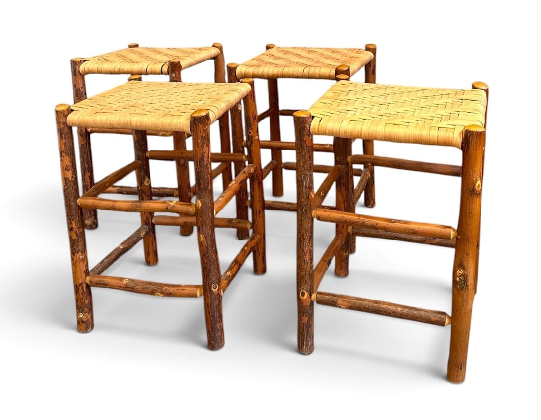OLD HICKORY, Set of 4 Barstools: Each measures 24" H x 16" W.