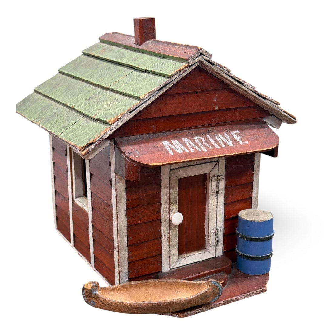 Folk Art Marine Bait Shop Model: Measures 14" H x 13" W x 14" D