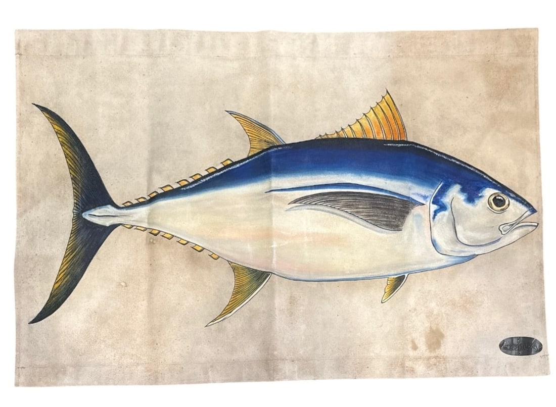 Hand Painted Yellowfin Tuna Canvas Art: Hand painted on thick canvas. Measures 37.5" H x 58" W.