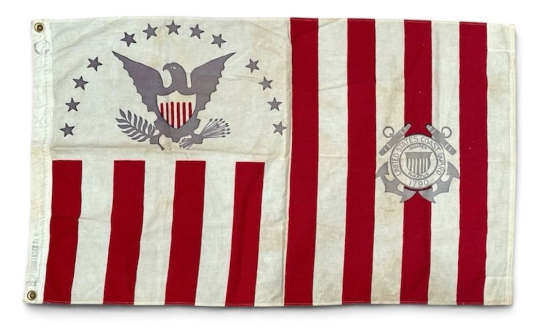 Early United States Coast Guard Flag, Nautical: Measures 28" x 48".