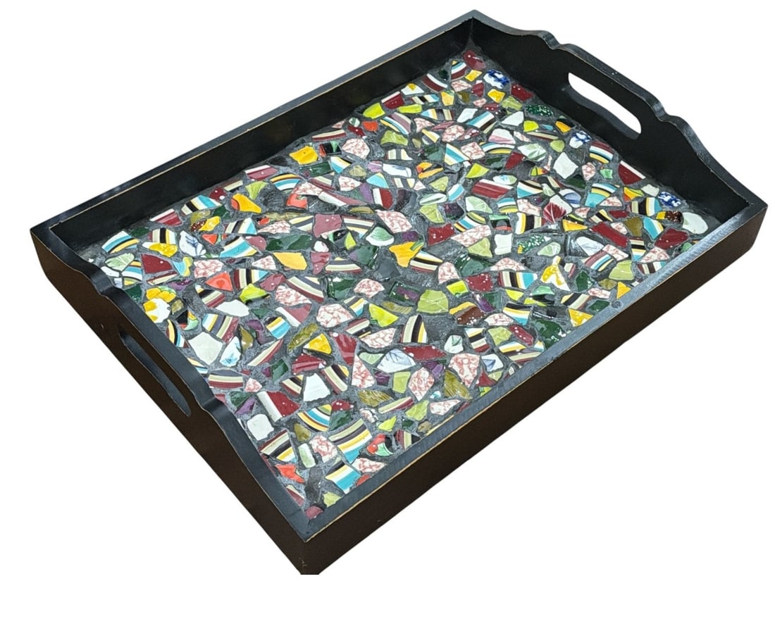 Large Mosaic Serving Tray: 3.25" H x 19.5" H x 14.5" D