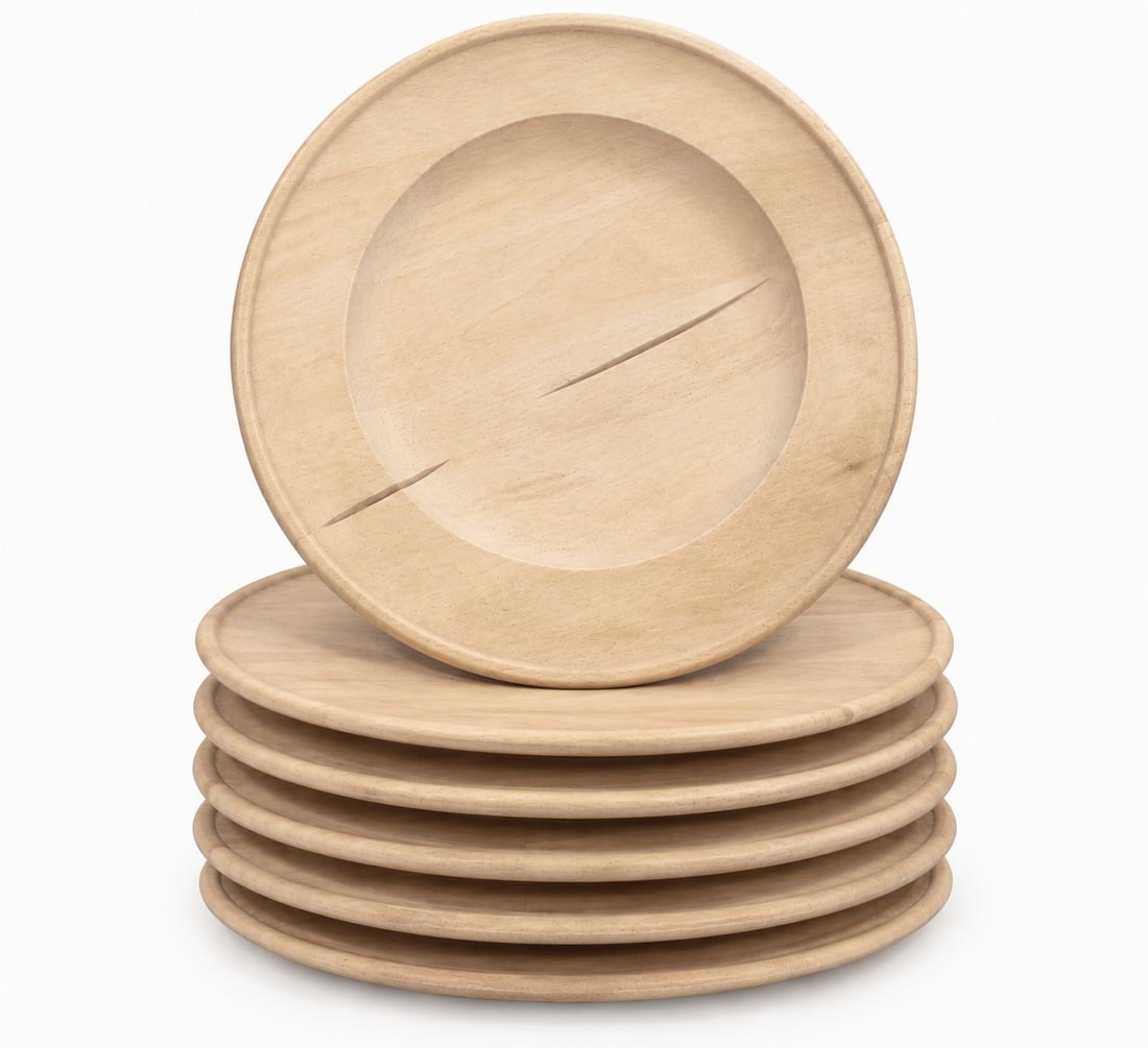Set of Six Scandinavian Pine Charger Plates: Each measures 10" Diameter.