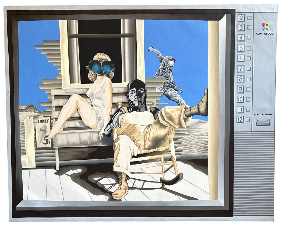 Substantial Neo Expressionist Pop Art Painting: Acrylic on canvas. Measures 43" H x 53.5" W x 1.75" D.