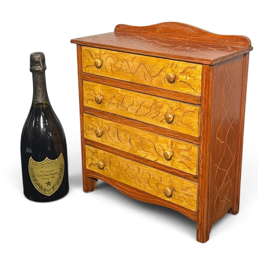 POPS CASEY (American, 20th C.) Folk Art Salesman Sample Dresser: Measures 14" H x 12.25" W x 5.25" D. Signed on the back.
