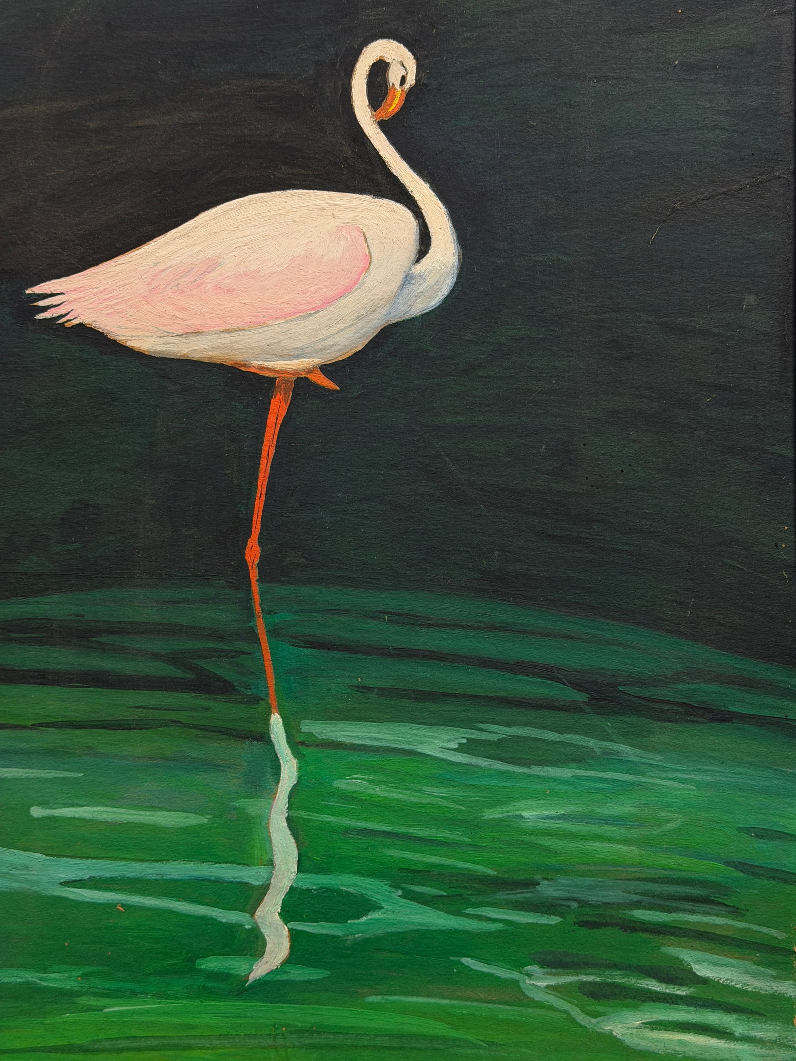 Flamingo Still Life Painting: Measures 16" x 12". Acrylic on paper.