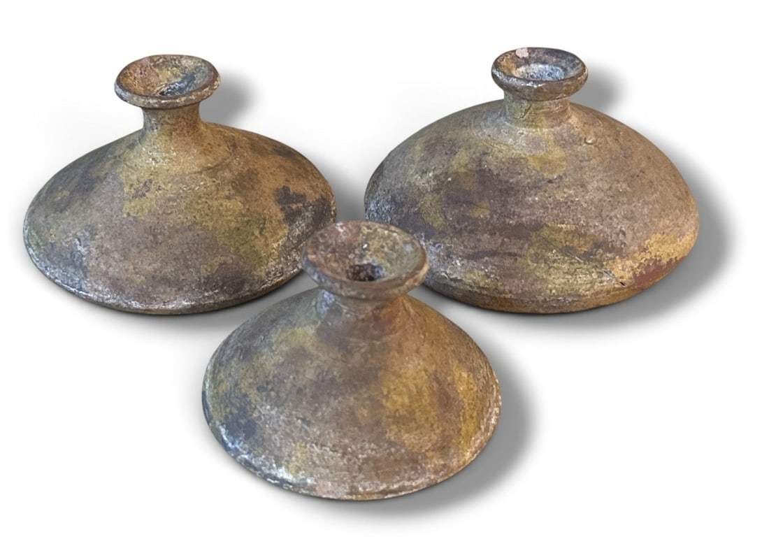 Early 20th C. Graduated Ceramic Weed Vessels (3): Clay/ceramic. Largest measures 3" H x 5" Diameter.