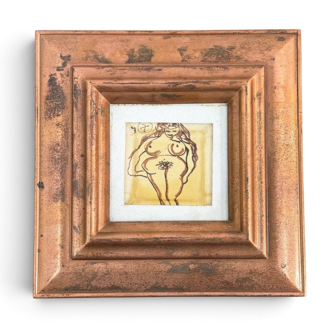 JOSEPH T. FUNK (American,1901-1985) "Girl from Portugal" Petite Tile Painting: Mixed media on tile. Copper frame. Measures 6.5" x 6.5" in the frame, sight measures 2" x 2. Joseph T. Funk,Joe Funk, also known as Joseph Townsend Funk, was an American artist, painter, and designer 