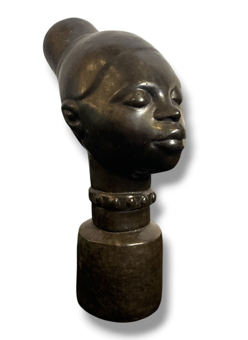 Ceramic African Woman Bust: Measures 9" H x 3" W x 7" D.