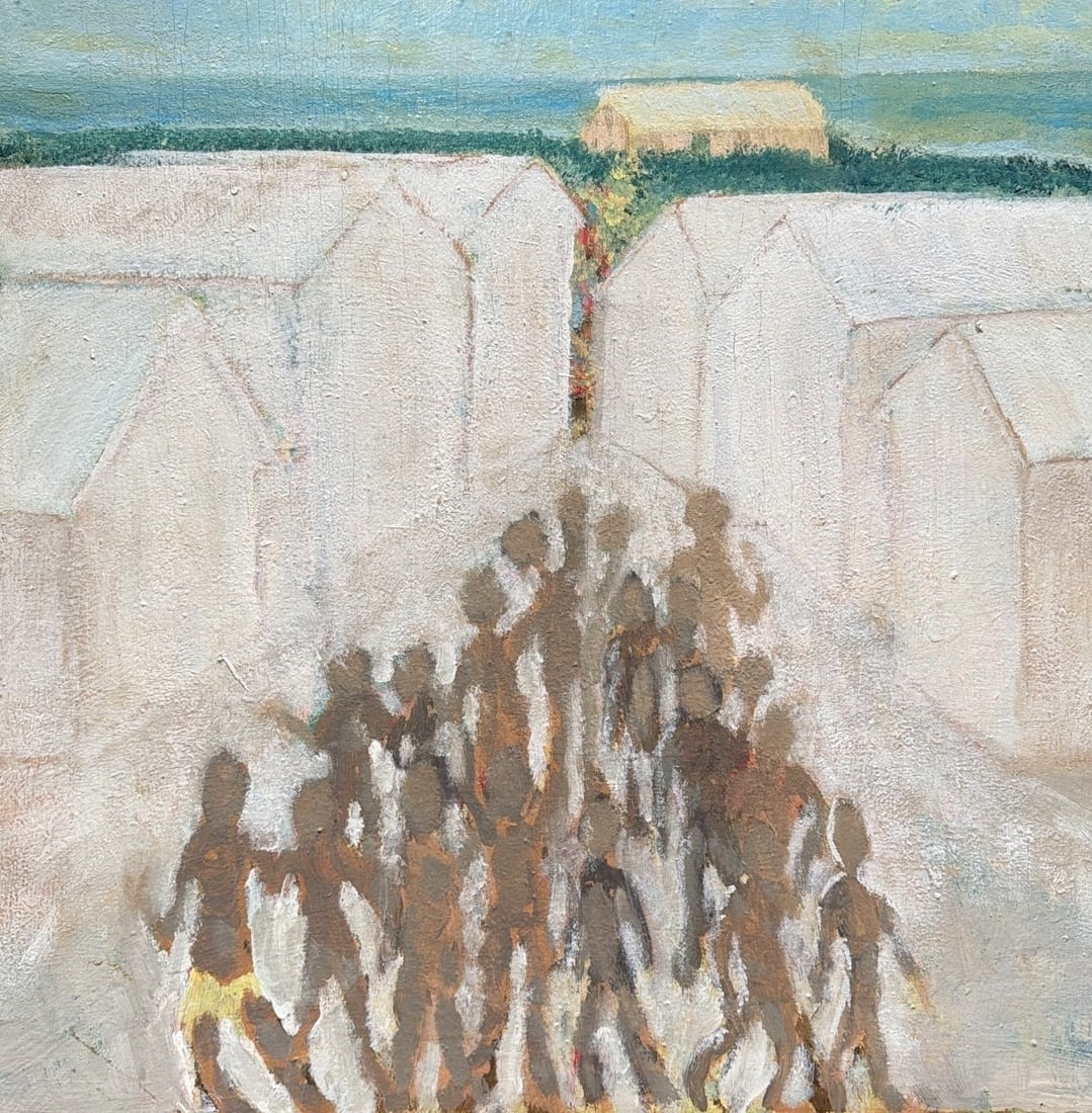 Haitian Folk Art Acrylic Painting on Board: Measures 24.25" x 24".