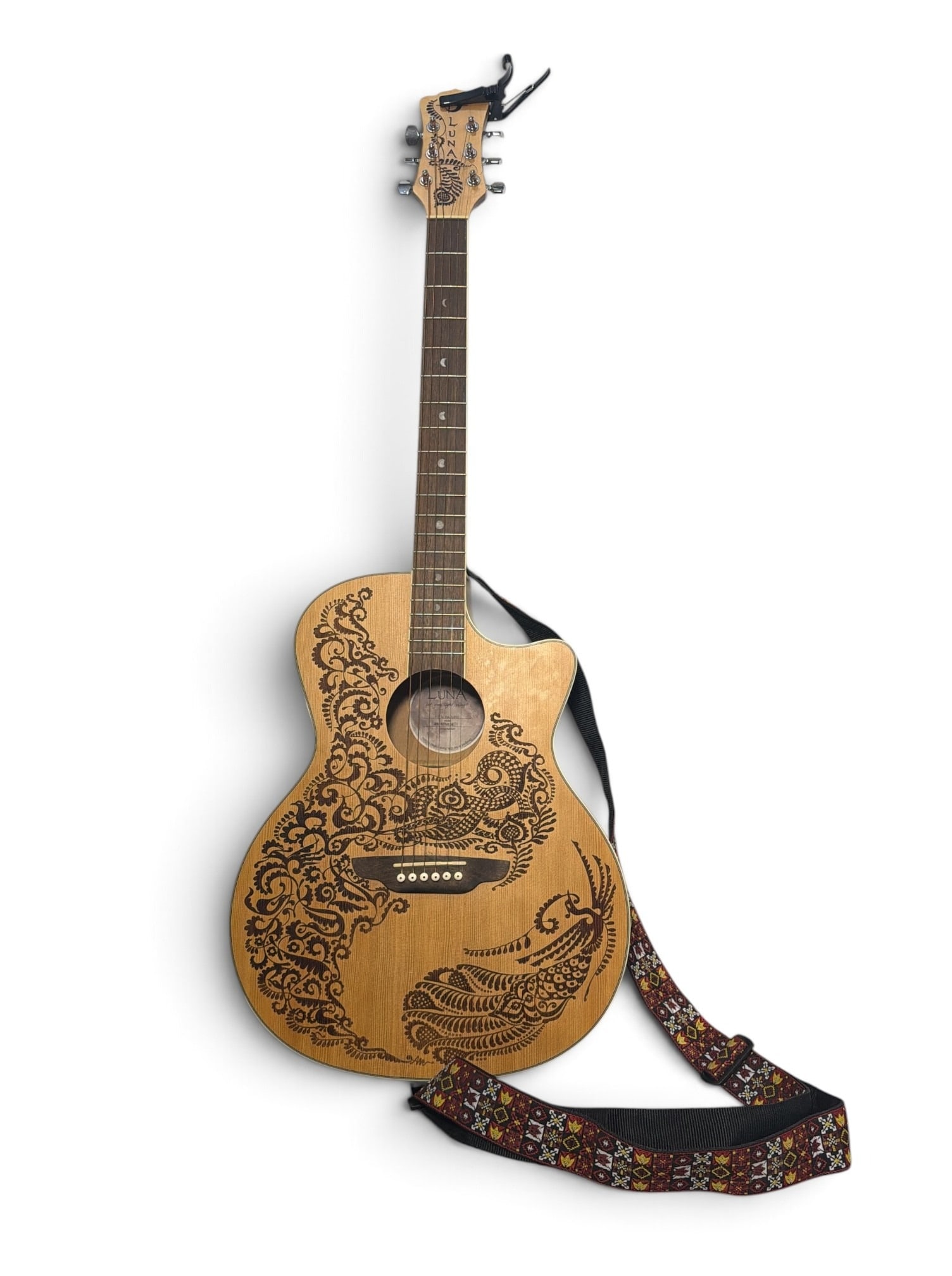 LUNA Henna Paradise Acoustic/Electric Guitar: Model HEN PA SPR, serial number 201015638.
