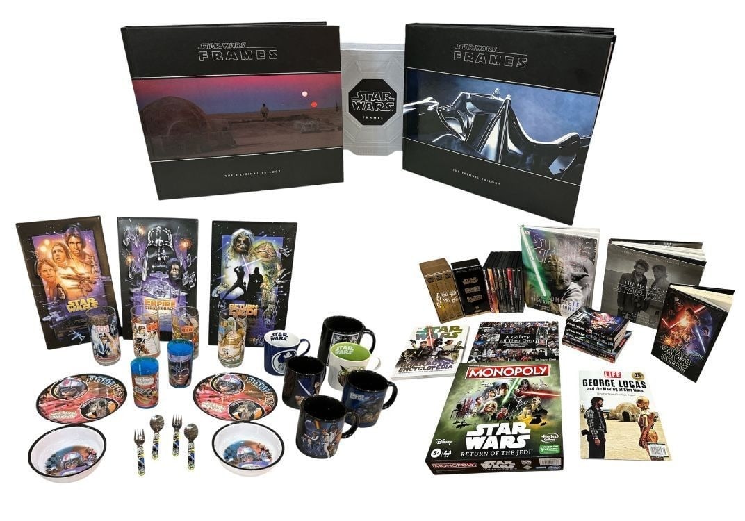 Collection STAR WARS Ephemera: Lot includes 2013 Collector's Edition STAR WARS: FRAMES boxed set featuring two hardcover volumes celebrating the Star Wars saga. Includes a foreword by Guillermo del Toro, with photographs personally
