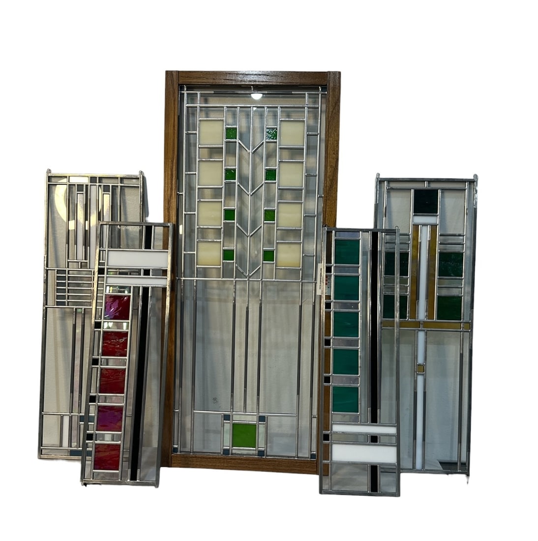 Collection RJ COOPER Mission Style Stained Glass Windows: Includes five stained glass displays. Largest measures 22.25" H x 9.75" W x .5" D.