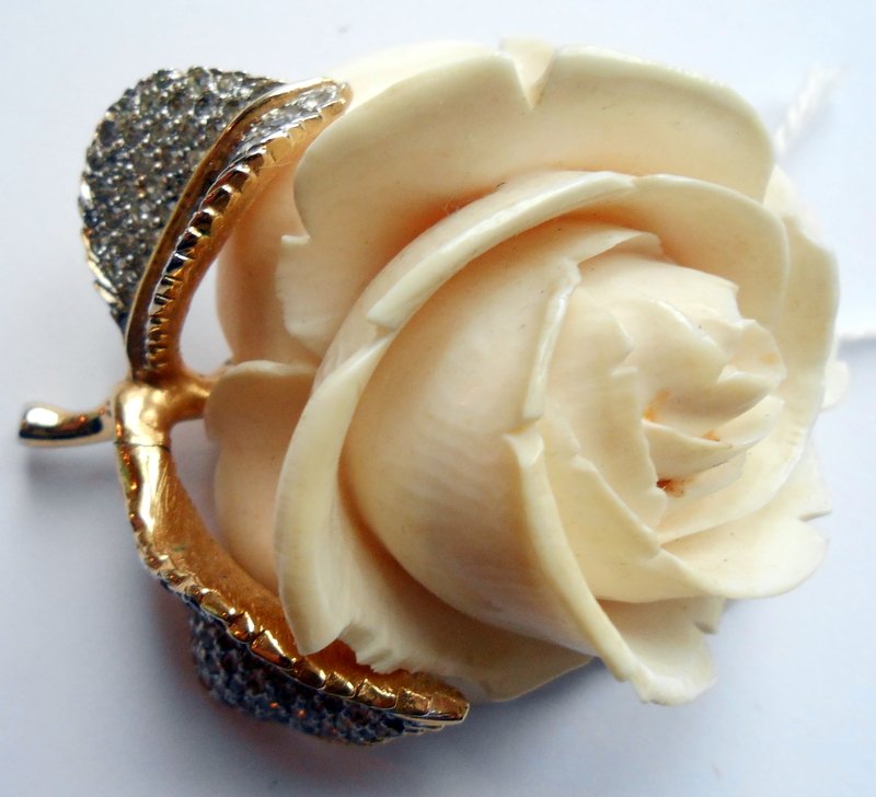 Nettie Rosenstein Carved Ivory Rose Brooch (1 of 2)