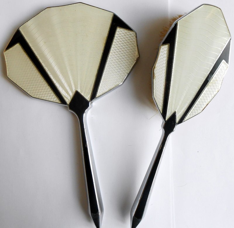 2 Piece Art Deco Silver Guilloche Enamel Vanity Set (1 of 3)