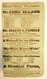 Late 19th/Early 20thC Theatre Playbill, Haymarket: Original, Period, Theatre Playbill, Theatre Royal, Haymarket, By Permission Of Grace The Duke Of Montrose, K.G, Mr John Isaacs Of The Theatre Royal, Covent Garden, Mr Isaacs & Family Monday The 18th O