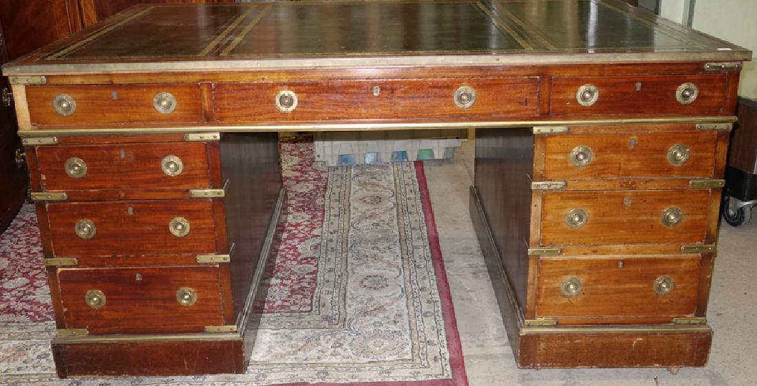 ANTIQUE CAMPAIGN STYLE PARTNERS DESK (1 of 6)
