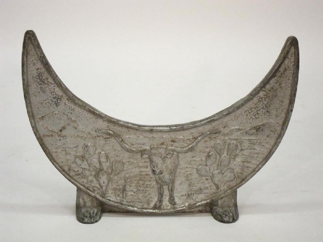 TEXAS LONGHORN DOORSTOP: Painted cast iron; overall minor paint loss, spotting; L-10 1/4", G-VG
