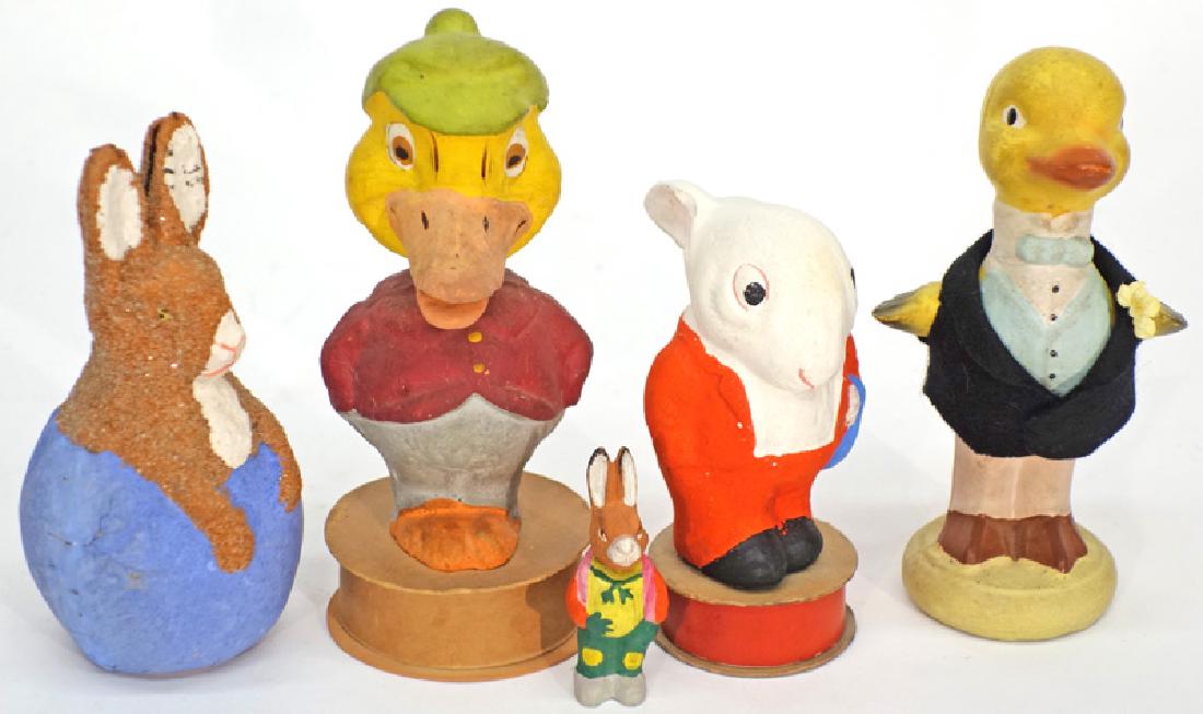 RABBIT & DUCK CANDY CONTAINERS & TOY (5) PCS. (1 of 1)