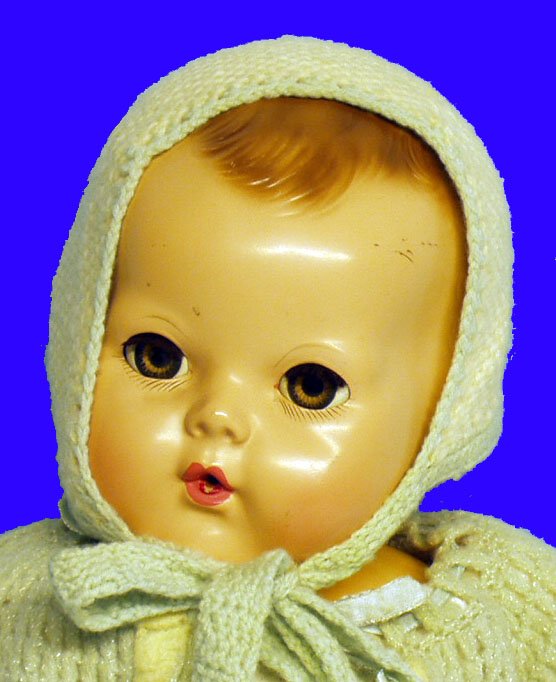 EFFANBEE DY-DEE BABY -: Original wrist tag: "I am Dy-Dee Louise A New Dydee Baby with real soft ears" (etc); hard plastic head with seperate rubber ears, sleep eyes, fully jointed rubber body, re-dressed in children's childr
