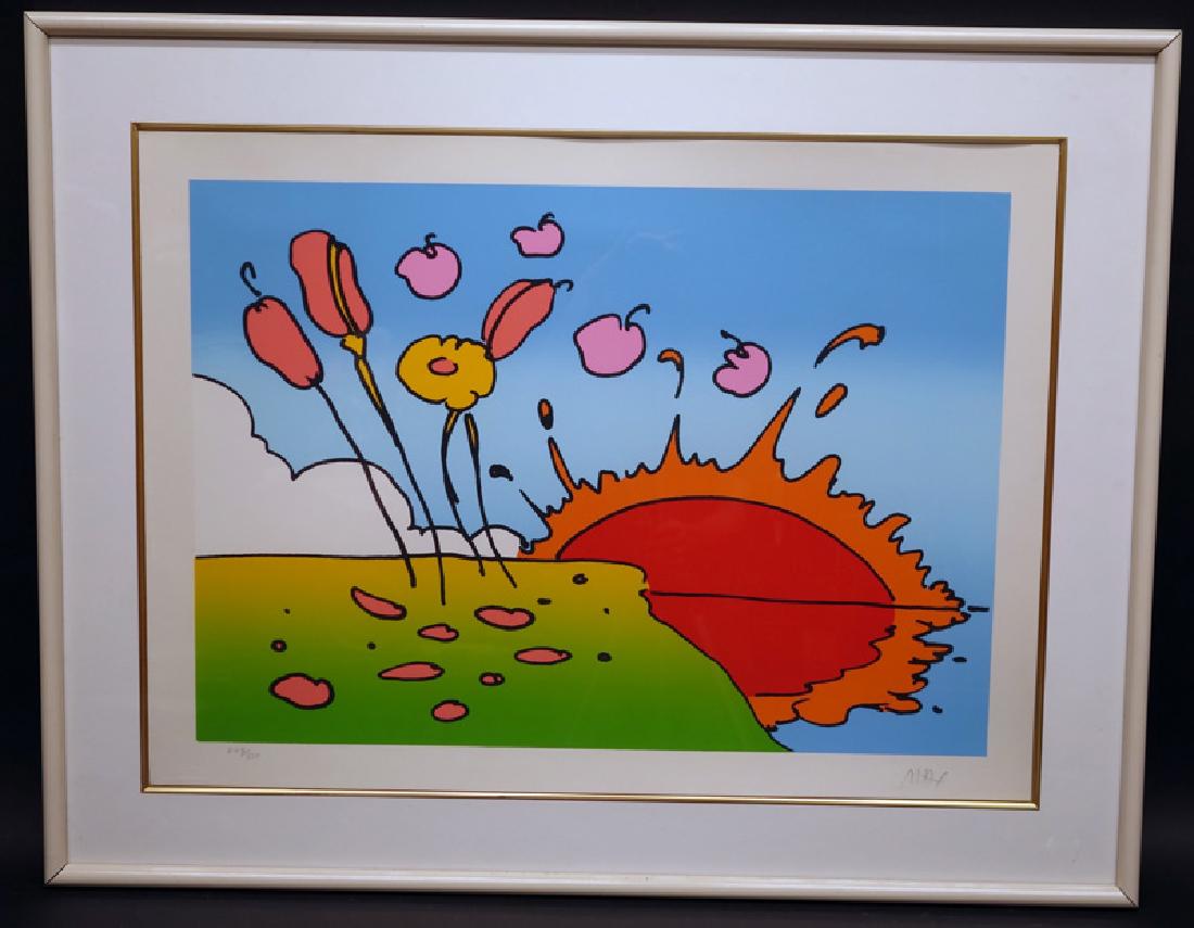 PETER MAX LITHO "SUNRISE FLOWERS" (SPACE LANDSCAPE): Signed lower right; 249/250; matted and framed; 22" x 30", VG-EX