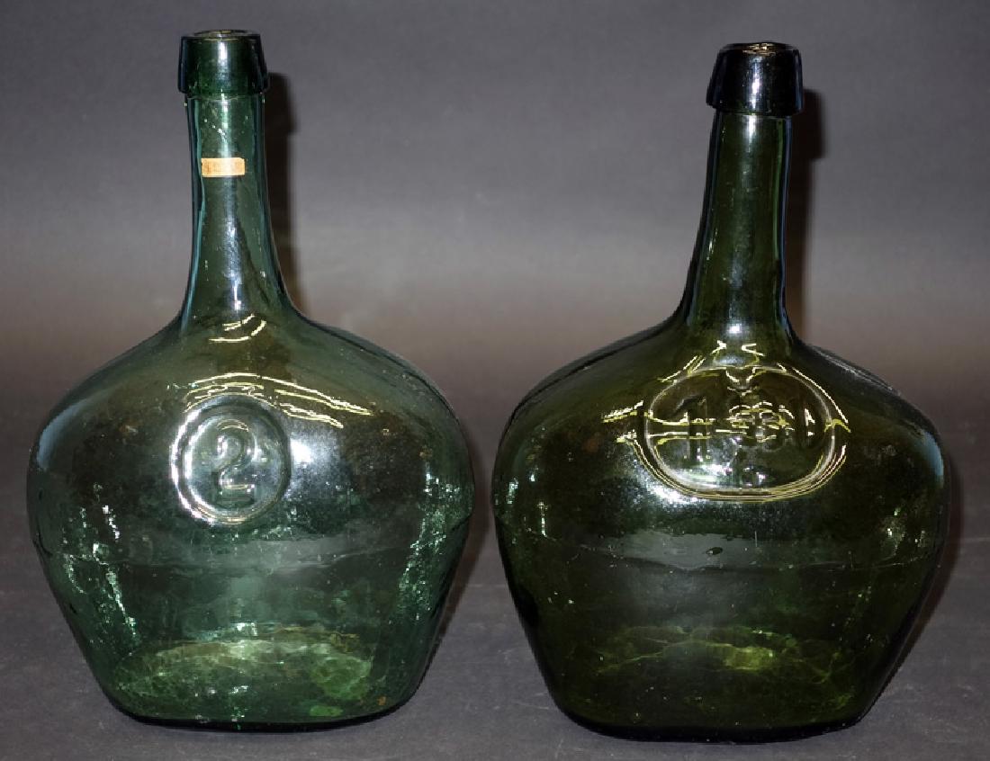 DEMI-JOHN STORAGE BOTTLES (2): (1) "2" Gardner Collection #58; (1) "1-80"; H-10 1/2", G-VG